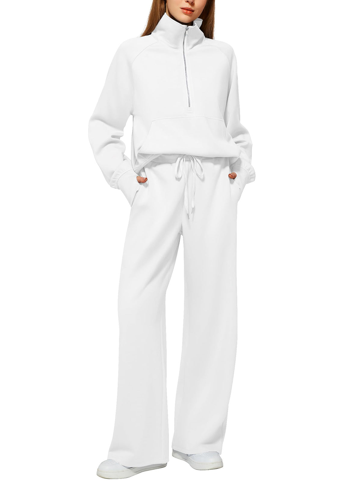 Women's Oversized Half Zip Wide Leg 2 Piece Outfits Lounge Set