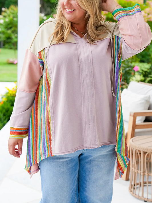 Hot Sale Colorblock Long Sleeve Top with Rainbow Crochet Details(Buy 2 Free Shipping)