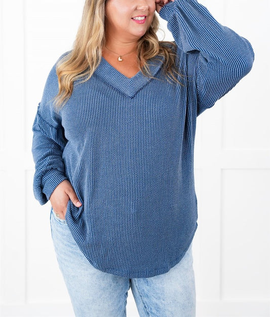 Women's Ribbed Long Sleeve V-Neck Pullover Top(Buy 2 Free Shipping)