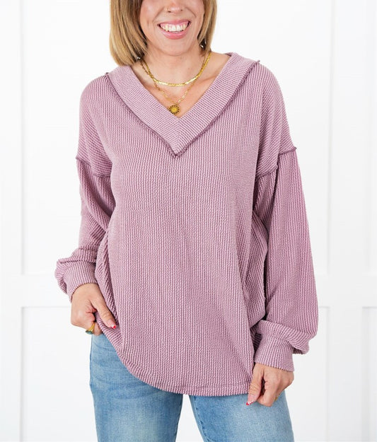 Women's Ribbed Long Sleeve V-Neck Pullover Top(Buy 2 Free Shipping)